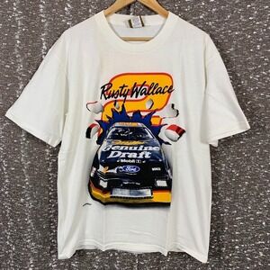 Vintage‎ Rusty Wallace Nascar Double Sided Graphic Print Nutmeg Shirt Size L
